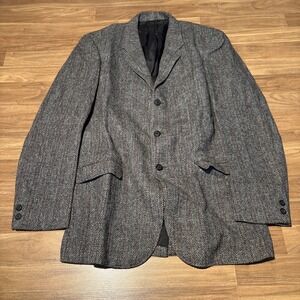 Vintage Clipper Craft Harris Tweed Wool Blazer Grey Herringbone Sport Coat 3-Btn